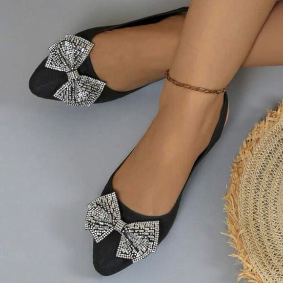 Sparkly Rhinestone Bow Slingback Flats - Black - NWOT - 8.5 - Picture 1 of 6